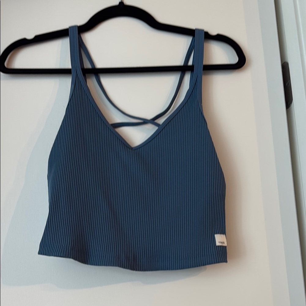 Vuori Navy Ribbed Crop Top